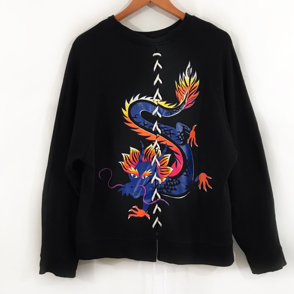 Zara | Tops | Zara Black Dragon Graphic Sweatshirt Lace Up | Poshmark